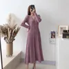 Casual Jurken Gebreid Katoen Ruches V-hals Midi Geplooid Elegante Winter Warme Trui Lange Mouwen Losse Vrouwen Zwangerschapsvesten Wrap