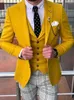 Мужские костюмы Anniebritneney Casual Yellow Men Suxedo 3 штука, адаптированные стройные блязертные брючные брючные брюки. Костюм для красивой мужской одежды