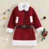 Set di abbigliamento Vestito natalizio per bambini Ragazza per bambina Costume da Babbo Natale Cappotto maglione peloso Minigonna a trapezio 2 pezzi Vestiti natalizi