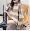 Women's Sweaters Turtleneck Sweater Women Outside Winter 2023 Loose Striped Top Female Korean All Matching Bottom Knitwear Pullover