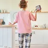 Women's Sleepwear ATOXY Short T-Shirt Trousers Pj Sets for Momen Pijamas Set Summer Teen Girls Sleepwear Cotton Sleep Tops Pants Style 230428