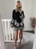 Casual Dresses Boho Inspired Black Brodery Dress Bell Sleeve O-hals Mini Spring Autumn Streetwear Elegant