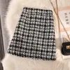 Saias doce menina de lã saia curta para mulheres outono e inverno tweed cintura alta envolta hip mini moda roupas femininas