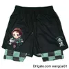 Wangcai01 Мужские шорты Kimetsu no Yaiba Don Slayer Anime Shorts Мужчины женщины Kawaii Manga Cartoon Print 2 In1 Performance Shorts для тренировки лето