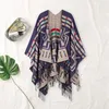 Lenços irregulares xale vintage impressão tassel hem capa feminina poncho contraste geométrico cor imitação cashmere outono inverno