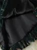 فستان من قطعتين Zjyt الأنيقة تويد الصوف سترة وتنورة من قطعتين مجموعة النساء الخريف الشتاء لباس مصمم أزياء الزي الأخضر 230428