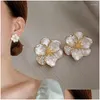 Stud Earrings Elegant White Enamel Petal Flower Shaped 925 Sier Needle Drop Delivery Jewelry Otqrm