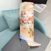 New Plateau Printed Toe Knee Boots 3D Print Stiletto Fashion Slip-On High Boot Women 'Luxury Designer Booties Jacquard Shoes Factory Size 35-41