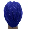 Ethnic Clothing 2023 Rhinestone Bouquet Women's Turban Hat Ready African Headtie Shinny Female Party Headgear Muslim Wrap Head Bonnet