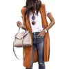 Gilets pour femmes mode Long Cardigan gilet veste couleur unie sans manches tunique haut col châle manteau vestes hauts femme vêtements