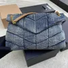 10A bolsos de lujo bolso de mensajero de mezclilla lavada LOULOU Puffer moda clásico bolso con solapa bolsillo cadena vaquero bandolera diseñador Mujer