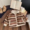 Manteau d'hiver en duvet pour enfants, Parkas en coton rembourré, épais et chaud, vêtements d'extérieur réversibles pour enfants, veste à rayures à col tournant pour tout-petits 231128