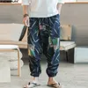 Pantalon Ethnique rétro hommes Crosspants jambe large lin sarouel hommes taille élastique ample imprimé Hiphop pantalon homme Joggers entrejambe pantalon