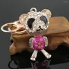 Keychains Bear Metal Keychain Women Fashion Crystal Leuke hangtas Charme auto sleutelring cadeau sieraden