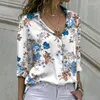 Kvinnors blusar 2023 Fashion Floral Printed Chiffon Shirt Women Elegant Long Sleeve Tops Vintage Loose Blue Office Ladies Stylish Blusas
