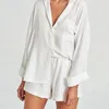 Women's Sleepwear INTTIE Women's Cotton Pajamas Set Long Sleeve Shirt and Short Sleepwear 2 Piece Turn Down Collar Loungewear Suits PJ Sets 230428