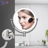 Compact Mirrors Wall Mounted LED Makeup Mirror With Plug 5X Magnifying Cosmetic Mirror Double Sided Wall Mirrors Touch Dimming Bathroom Mirrors 231128