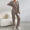 Женские брюки из двух предметов, пижамный комплект из эластичной трикотажной ткани, уютный вязаный свитер в рубчик, стильный свободный крой с v-образным вырезом на осень/зиму