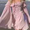 Kvinnors tankar rosa vintage stropplöst klippt ut korsett midja topp sexiga kvinnor snörning bandage ärmlösa tank tops fairy prinsessa camis 2023
