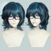 Fournitures de fête en stock Tsumugi Aoba Cosplay perruque Ensemble étoiles ES perruques cuir chevelu bleu lunettes mixtes résistant à la chaleur cheveux synthétiques Anime