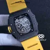 Designer Ri mlies Montres de luxe 7750 Engrwolf série de montres r rm11-03 synchronisation automatique mécanique bande jaune montre pour hommes
