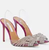 Marchi di moda Aquazzuras Gatsby Sandali con cinturino sul retro Scarpe da donna Sandali con cinturino impreziositi da cristalli Tacchi alti intrecciati Décolleté da donna Abito da sposa EU35-43