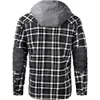 Cappotto da uomo con cappuccio casual ispessito manica lunga scozzese da lavoro giacca da camicia in flanella con bottoni cappotto da uomo 12USZY