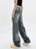 Damesjeans Do Old Scratched Design Unisex Amerikaanse Vintage Casual denim broek Vrouwelijke hoog getailleerde losse rechte broek