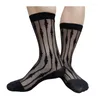 Men's Socks Nylon For Mens Stripe Silk Formal Dress Suit Sexy Sheer See Through Male Fetish Hose Stocking