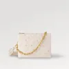 Explosion Women's bags M22398 Coussin PM Spring puffy lambskin handbag embossed pattern golden hardware chunky chain pillow bag creme beige cowhide lining