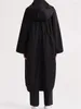 Women's Jackets Women Black Drawstring Mid-length Coat Hooded Long Sleeve Turn-down Collar 2023 Fall Winter Female Loose Jacket