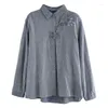 Bluzki damskie retro damskie bawełniane koszule lniane moda kwiatowa emboridery houndstooth długoterminowe bluzka vintage odzież dla kobiet