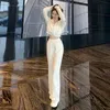 Byxor sätter kvinnor joggar casual hoodies beige mode new hooded koreansk stil lös skiva topp två stycken kläder dragstring allmatch