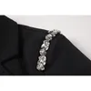 Blazers Femmes Mode Diamant Noir Blazers Occasionnels Manteaux Printemps Automne Col Cranté Manches Longues Rue Chic Vintage Casaco Vêtements D'extérieur