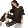 Pigiama da donna Primavera Estate a maniche corte Elegante Pigiama da donna Set Astratto Sexy Nero Pigiama da notte Plaid Sleepwear Lounge Homewear Fashion 230428