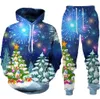 Kläder sätter jul Santa Claus Autumn Winter 3D Print Boys Girls Tracksuit Set Casual Hoodie and Pants 2st Set's mode unisex kläder 231127