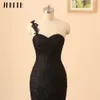 Jeheth Black One Spalla Mermaid Abito da sera in pizzo Tulle Sweetheart Neck Party Abito per donne realizzate al 100% Immagine reale