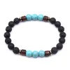 Strand Couple Jewelry Natural Lava Rock Stone 8mm Beads Bracelet Wooden Bead Men/Women Gift Pulseira