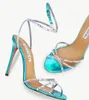 Verano de lujo danza Plexi mujeres sandalias zapatos correa de cristal Aquazzura dama vestido de novia noche dama gladiador sandalias tamaño 35-43 con caja