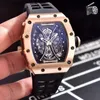 Avanadores de pulso clássicos de borracha preta clássica Assista Sapphire Mechanical Rose Gold Gold Red Blue Tourbillion Sem Date Sport Fiber