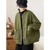 Kurtki damskie Vintage Cotton Cardigan Jacket Autumn Solid Color Casual Stand-U-Up Single Breast Cllar Grey Black Baseball Coat