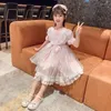 Flickaklänningar 2023 Summer Kids Girls Lolita Princess Dress Children Sleeve Bow Lace Birthday Party Ball Ball Gowns Frocks Y230