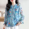 Bluzki damskie Chikimi Korean Fashion Dams Tops i 2023 Summer Thin Printed Lantern Lantern Long-Sleeved Chifon Koszulka Kobieta