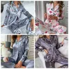 Conjunto de pijamas femininos de cetim de seda, roupas para casa, top e calças de manga comprida, duas peças, roupa de dormir, botão, roupa de casa para mulheres, camisolavaiduryd