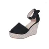 Sapatos de vestido mulher sandálias verão cunhas bombas de salto alto plataforma peep toe fivela cinta moda palha corda respirável gladiador