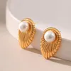 Boucles d'oreilles créoles cuivre plaqué or 18 carats coréen rétro coquille conception petites femmes mignonnes incrustées de perles anniversaire vacances Gifs