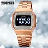 Women's Watches Fashion Women's Watches Luxury Led Light Digital Watch Stainless Steel Ladies Dress Wristwatch Calendar Clock SKMEI Bracelet 231128