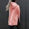 Kvinnors tröjor Vintage Harajuku Long Top 2023 Autumn/Winter Fashion Solid Color Plush Sleeve Pocket Löst huva tröja