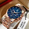 Armbanduhren POEDAGAR Luxus Edelstahl Rose Gold Blau Quarzuhr Männer Militärische Wasserdichte Leucht Chronograph Relogio Masculino