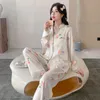 Menas de dormir femininas de pijamas de pijamas de pijamas de manga longa Pant Pant Sleep Set